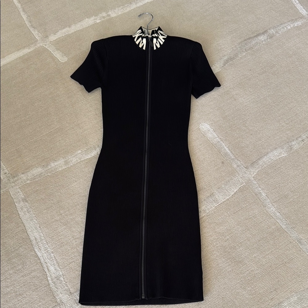 Michael Kors Black Midi Dress with Statement Collar